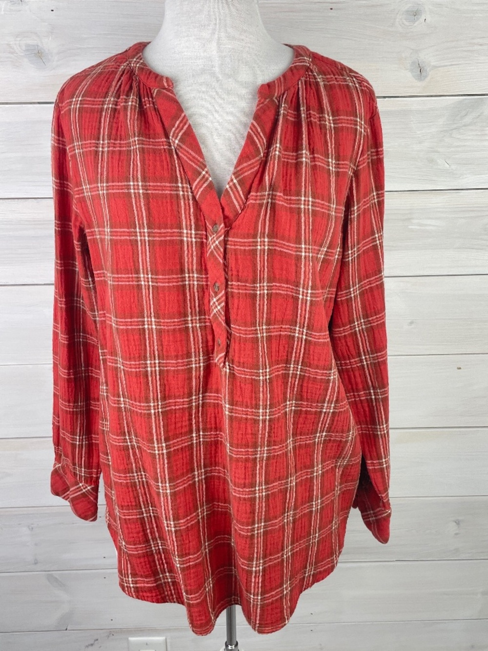 Universal Thread Orange Tan Plaid Flannel Tunic Shirt